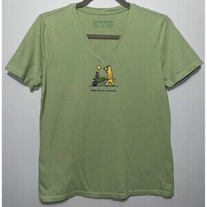 Life is Good womens v-neck T-shirt Happiness Is Homemade Green Small Cotton